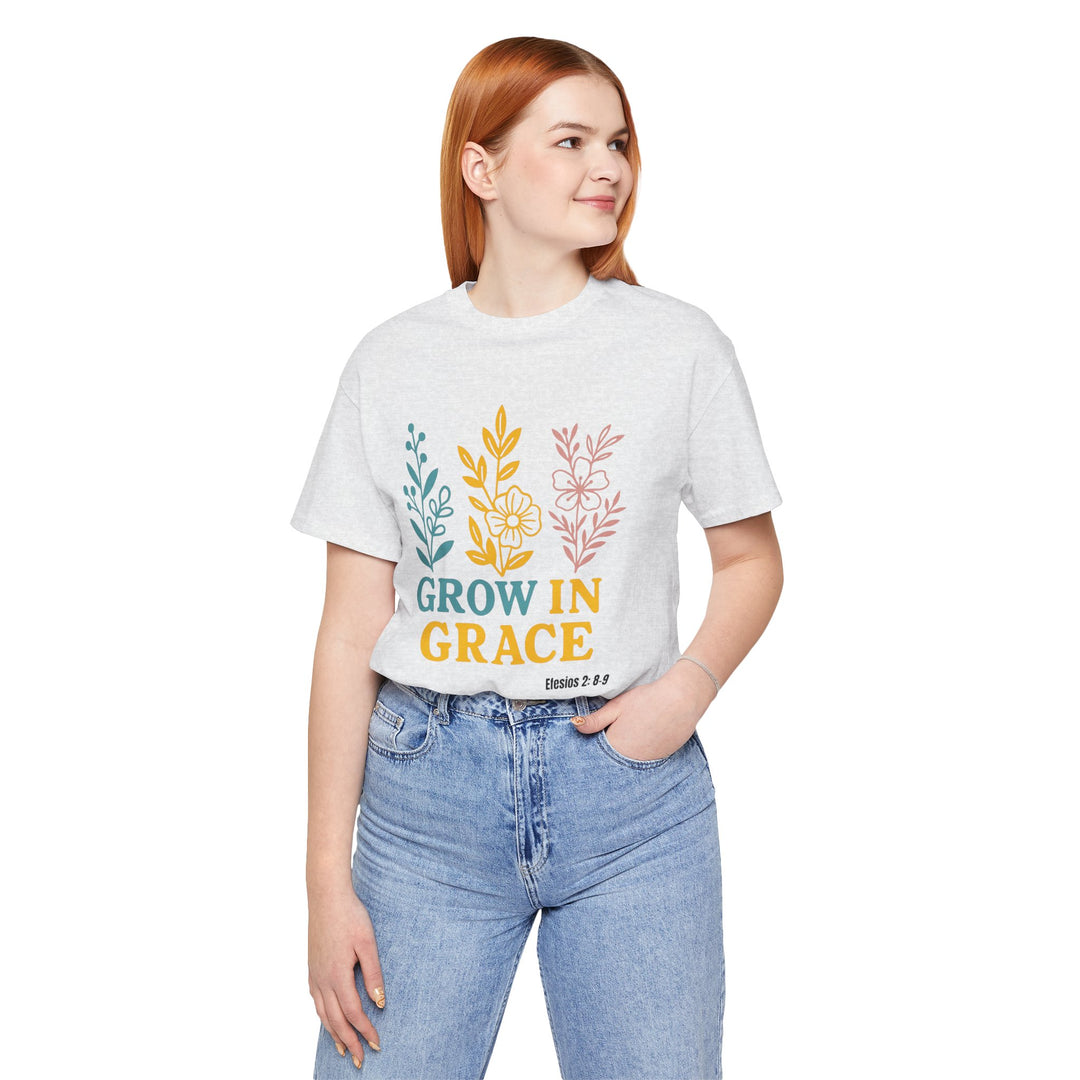 Grow in Grace T-shirt, Bella Canvas Unisex T-Shirt, Inspirational Floral Tee, Grow In Grace Scripture Shirt, Unisex Short Sleeve Shirt, Gift for Friends and Family, Everyday Wear