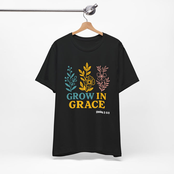 Grow in Grace T-shirt, Bella Canvas Unisex T-Shirt, Inspirational Floral Tee, Grow In Grace Scripture Shirt, Unisex Short Sleeve Shirt, Gift for Friends and Family, Everyday Wear