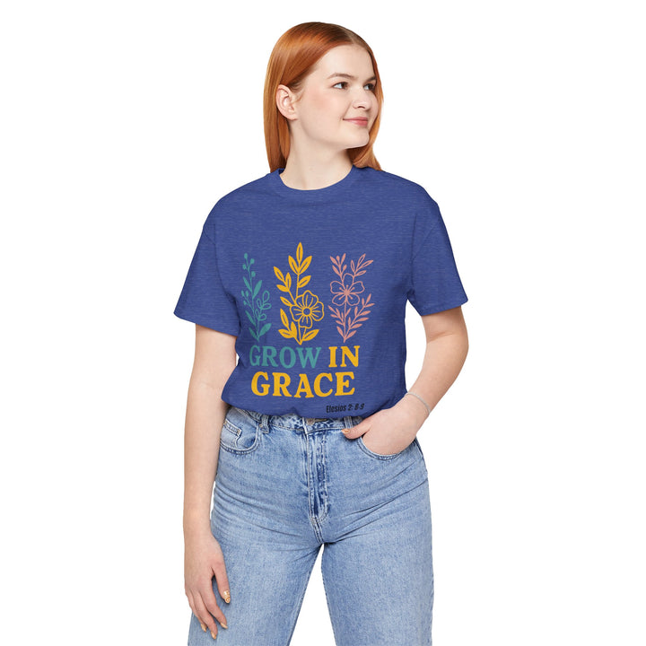 Grow in Grace T-shirt, Bella Canvas Unisex T-Shirt, Inspirational Floral Tee, Grow In Grace Scripture Shirt, Unisex Short Sleeve Shirt, Gift for Friends and Family, Everyday Wear