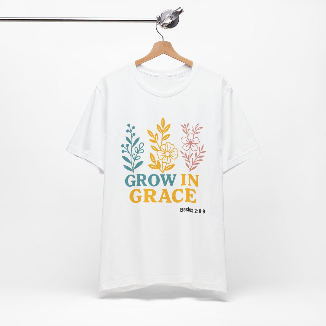 Grow in Grace T-shirt, Bella Canvas Unisex T-Shirt, Inspirational Floral Tee, Grow In Grace Scripture Shirt, Unisex Short Sleeve Shirt, Gift for Friends and Family, Everyday Wear